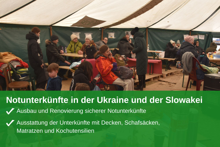 Notunterkünfte in der Ukraine und der Slowakei
